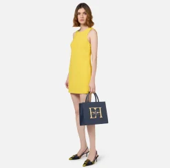 Elisabetta Franchi Mini Dresses|Dresses|Boxy mini-dress in flowing crêpe fabric with neckline and bow Mimosa