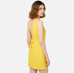 Elisabetta Franchi Mini Dresses|Dresses|Boxy mini-dress in flowing crêpe fabric with neckline and bow Mimosa
