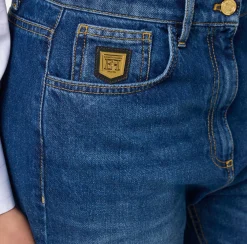 Elisabetta Franchi Jeans|Boyfriend cotton jeans with golden plaque DenimBlue