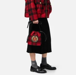 Elisabetta Franchi Strap Bags|Bucket bag in tartan wool RedPassion/Black