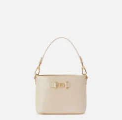 Elisabetta Franchi Handbags|Bucket bag with logo horsebit Cream