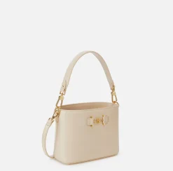 Elisabetta Franchi Handbags|Bucket bag with logo horsebit Cream