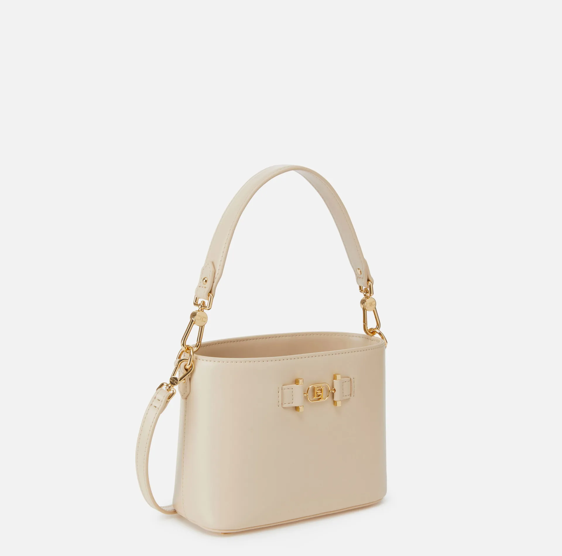 Elisabetta Franchi Handbags|Bucket bag with logo horsebit Cream