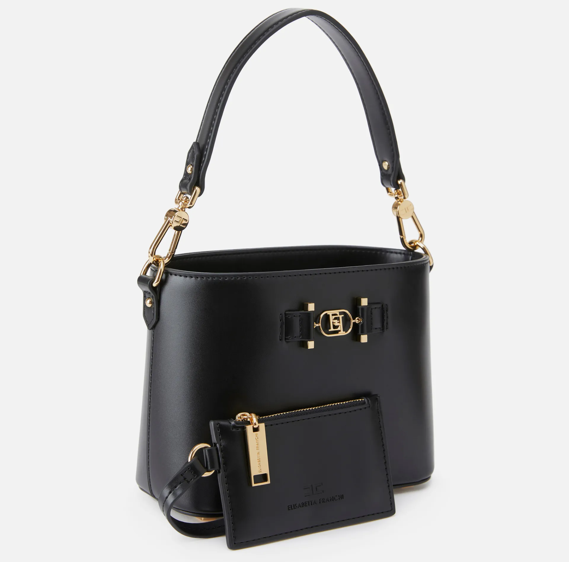 Elisabetta Franchi Handbags|Bucket bag with logo horsebit Black