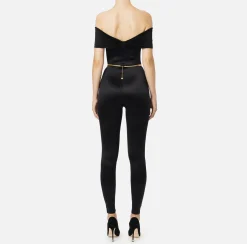 Elisabetta Franchi Jumpsuits|Bustier jumpsuit in Lycra fabric with belt Black
