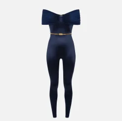 Elisabetta Franchi Jumpsuits|Bustier jumpsuit in Lycra fabric with belt Navy