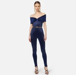Elisabetta Franchi Jumpsuits|Bustier jumpsuit in Lycra fabric with belt Navy