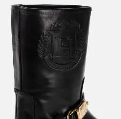 Elisabetta Franchi Boots|Calfskin leather biker-style boot with logo Black