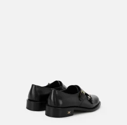 Elisabetta Franchi Sneakers & Flat Shoes|Calfskin leather Derby shoes with flap Black