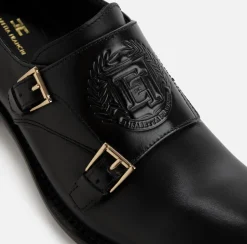 Elisabetta Franchi Sneakers & Flat Shoes|Calfskin leather Derby shoes with flap Black