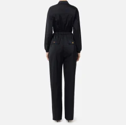 Elisabetta Franchi Jumpsuits|Cargo jumpsuit in technical nylon with zip Black