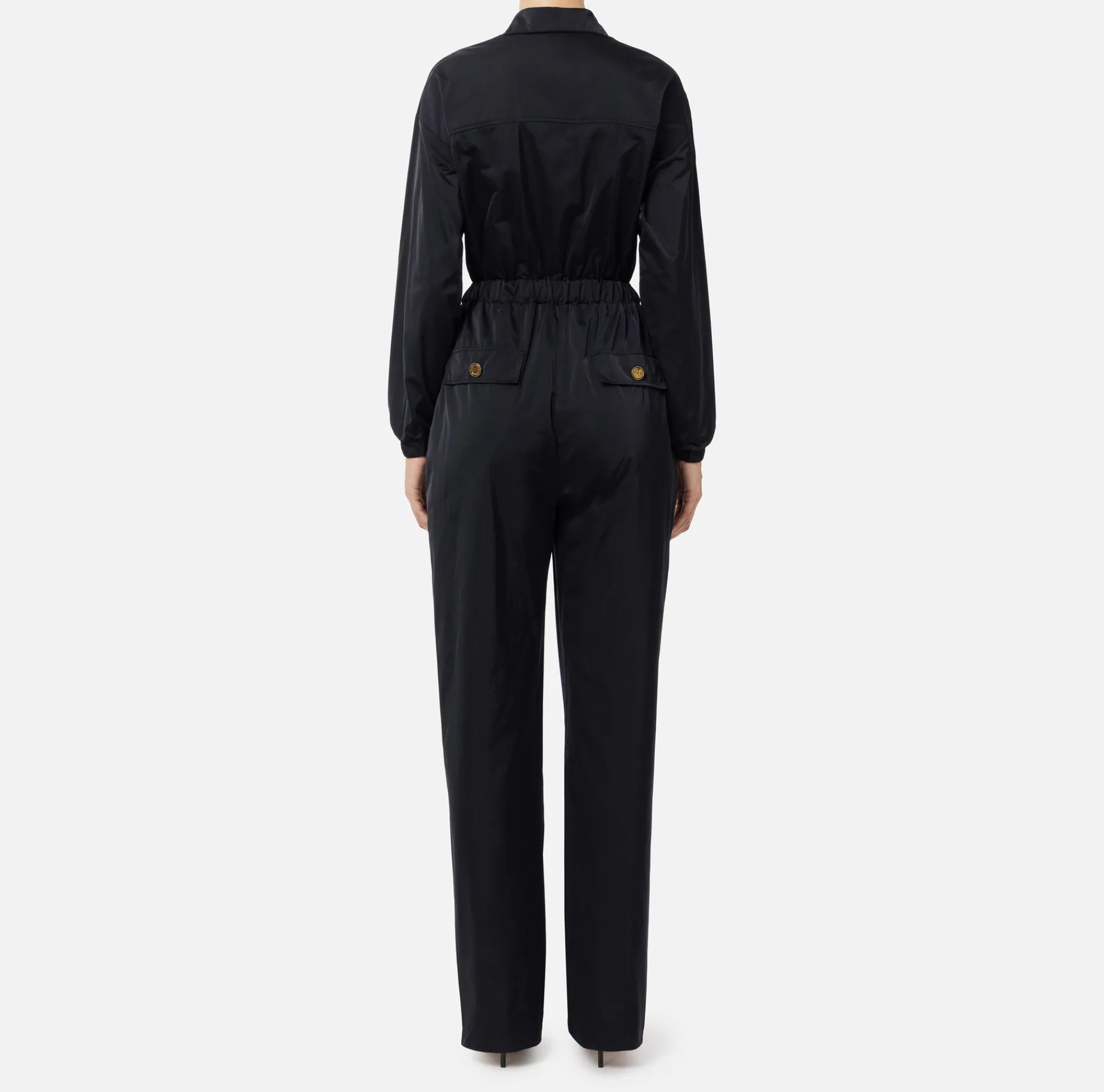 Elisabetta Franchi Jumpsuits|Cargo jumpsuit in technical nylon with zip Black