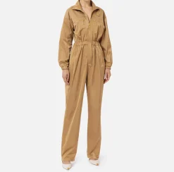 Elisabetta Franchi Jumpsuits|Cargo jumpsuit in technical nylon with zip Camel