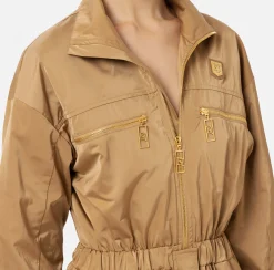Elisabetta Franchi Jumpsuits|Cargo jumpsuit in technical nylon with zip Camel
