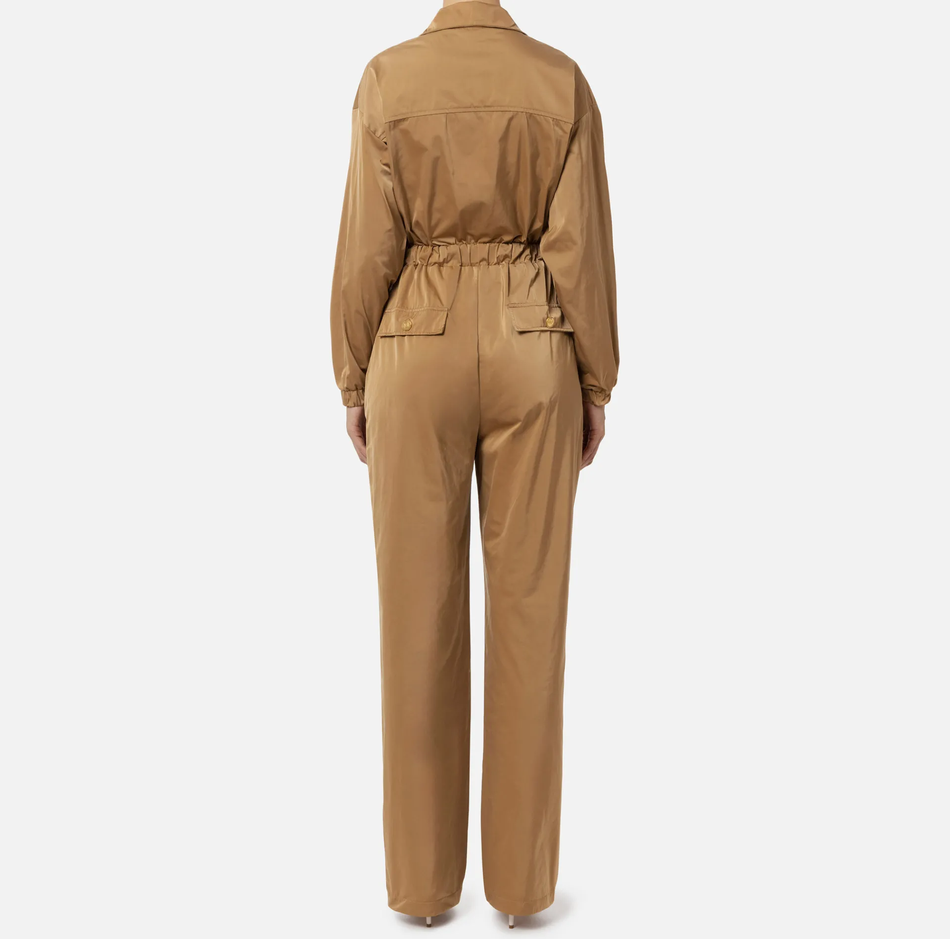 Elisabetta Franchi Jumpsuits|Cargo jumpsuit in technical nylon with zip Camel