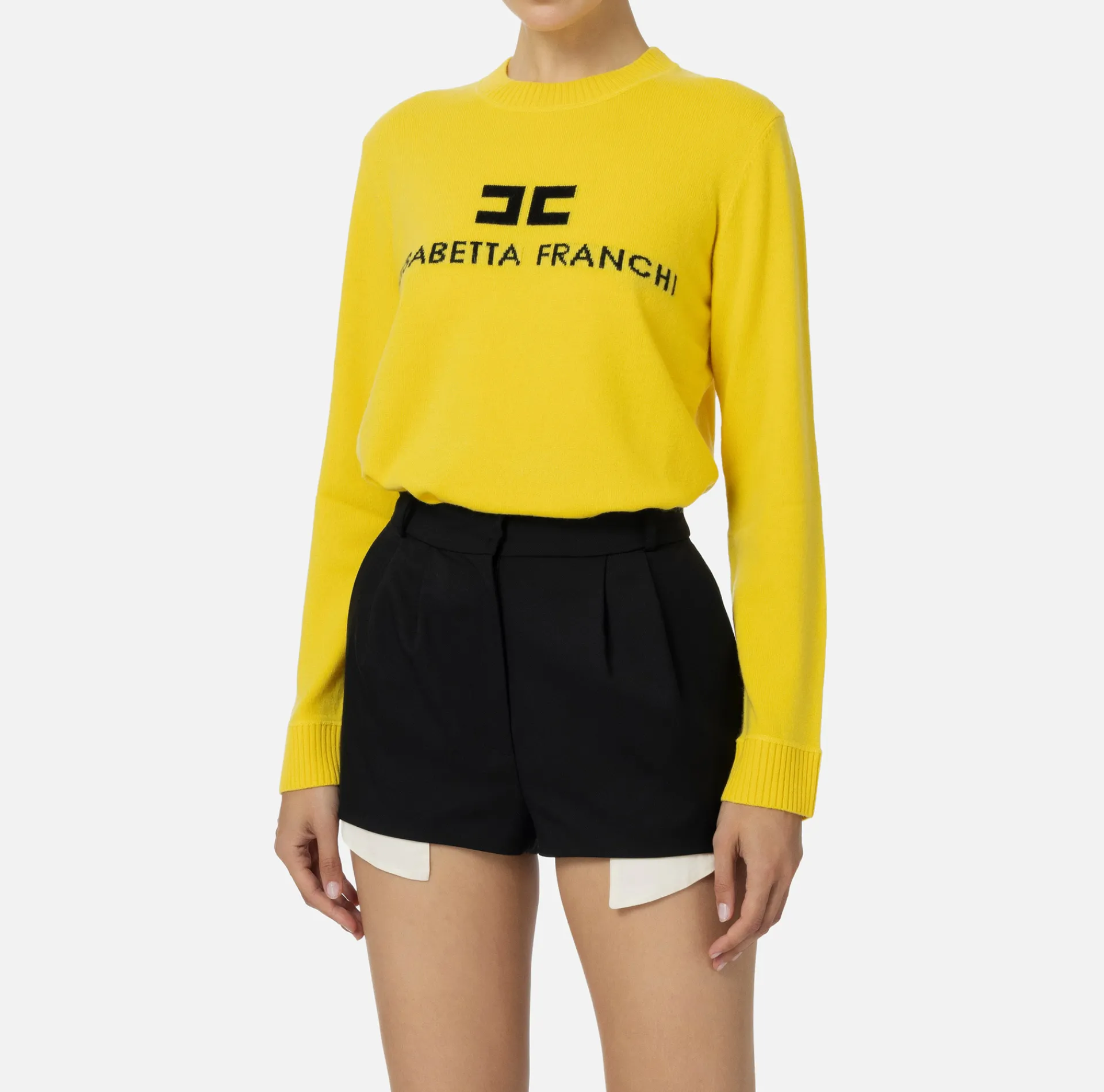 Elisabetta Franchi Knitwear And Sweatshirts|Cashmere blend pullover with logo Mimosa/Black