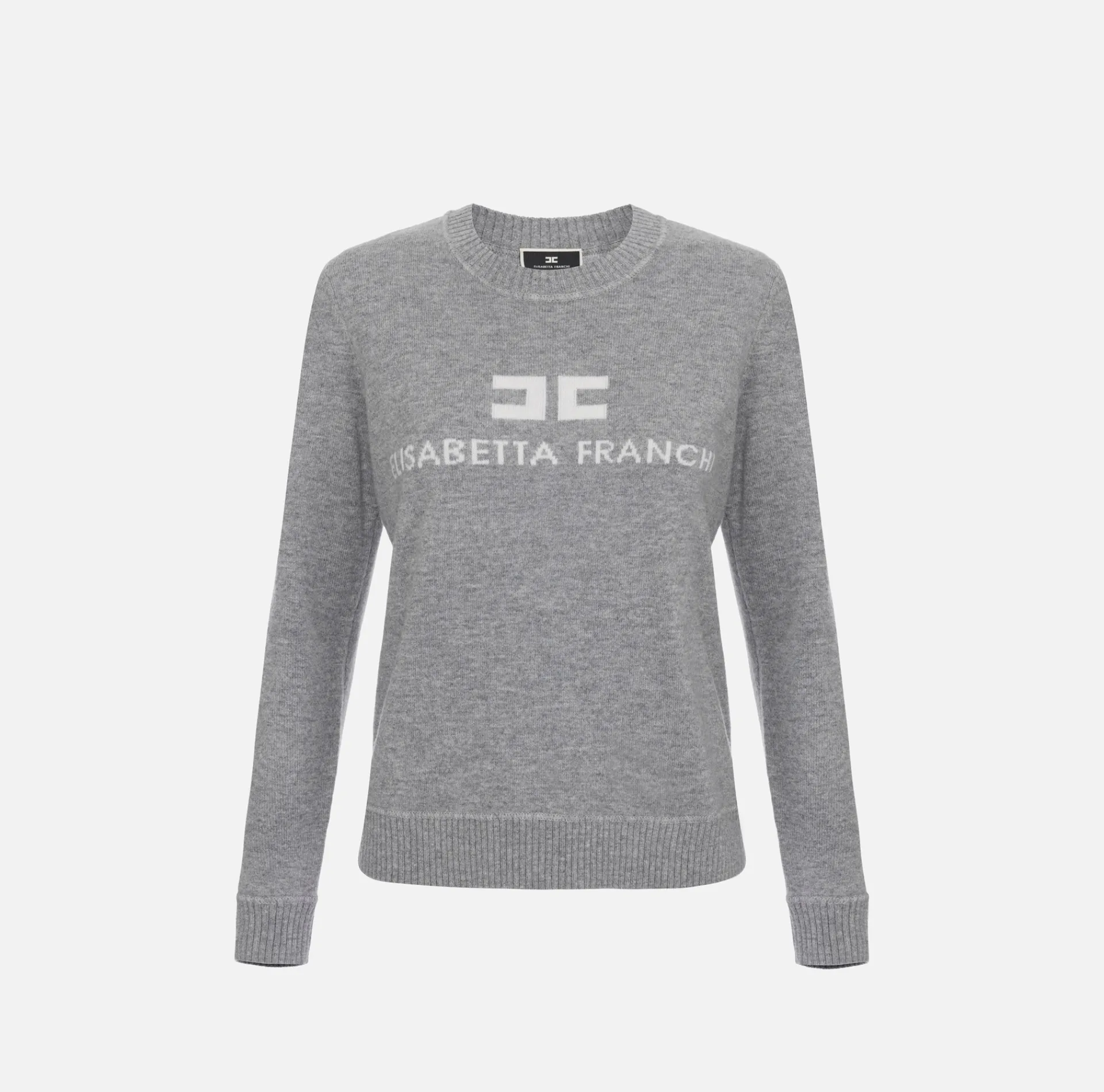 Elisabetta Franchi Knitwear And Sweatshirts|Cashmere blend pullover with logo |HeatherGrey/Ivory