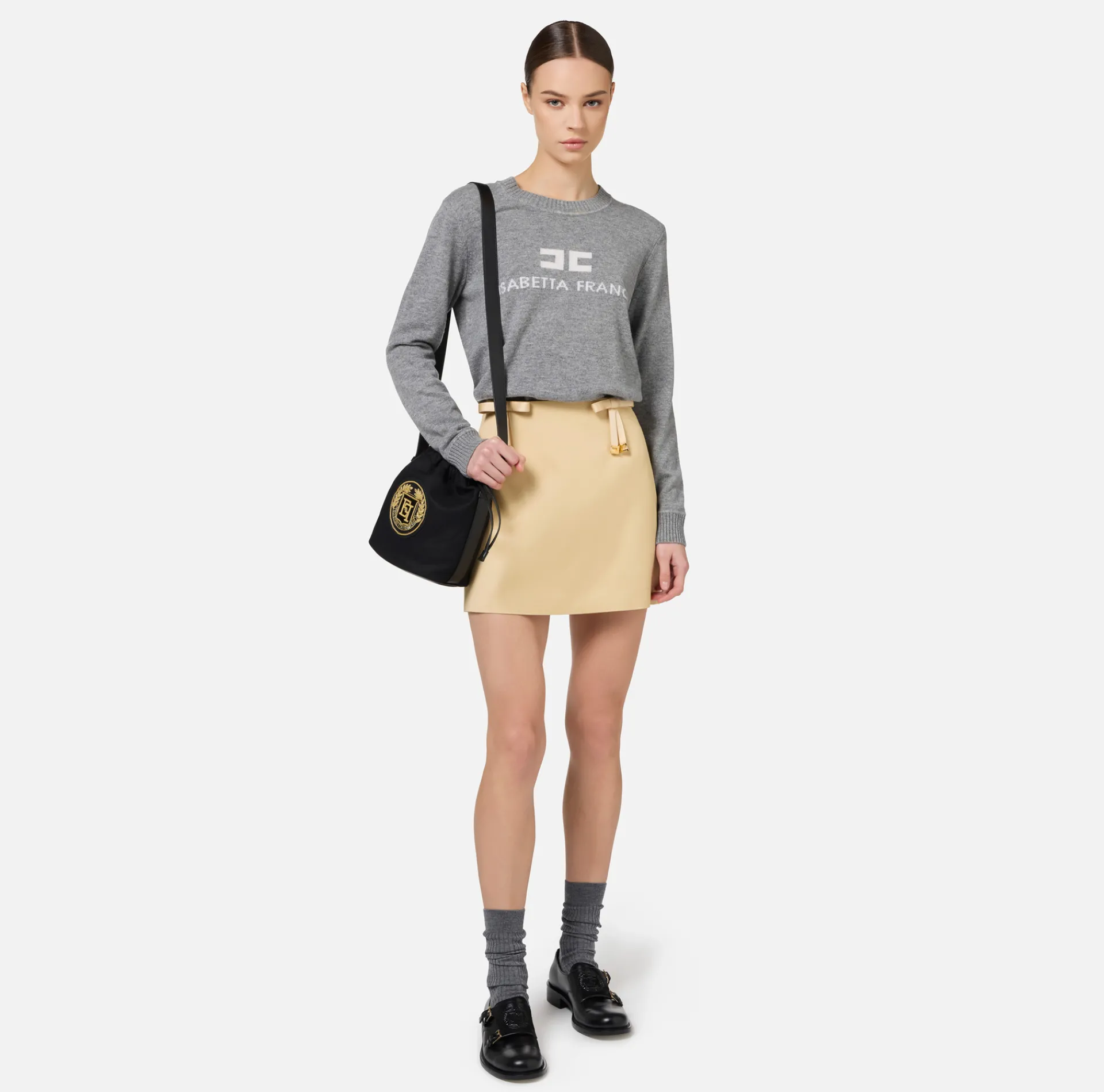 Elisabetta Franchi Knitwear And Sweatshirts|Cashmere blend pullover with logo |HeatherGrey/Ivory