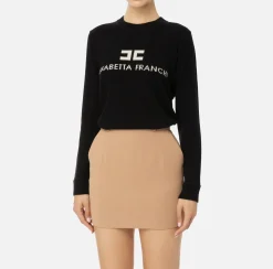 Elisabetta Franchi Knitwear And Sweatshirts|Cashmere blend pullover with logo Black/Butter