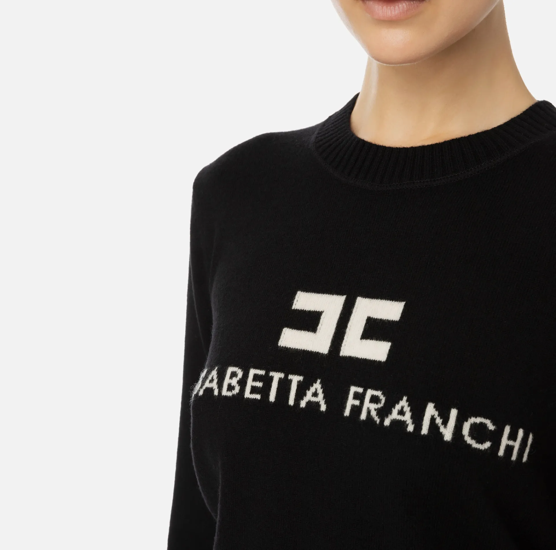 Elisabetta Franchi Knitwear And Sweatshirts|Cashmere blend pullover with logo Black/Butter