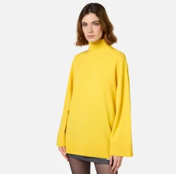 Elisabetta Franchi Knitwear And Sweatshirts|Cashmere blend turtleneck with logo Mimosa/Black