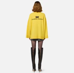 Elisabetta Franchi Knitwear And Sweatshirts|Cashmere blend turtleneck with logo Mimosa/Black