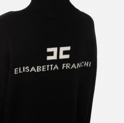 Elisabetta Franchi Knitwear And Sweatshirts|Cashmere blend turtleneck with logo Black/Butter