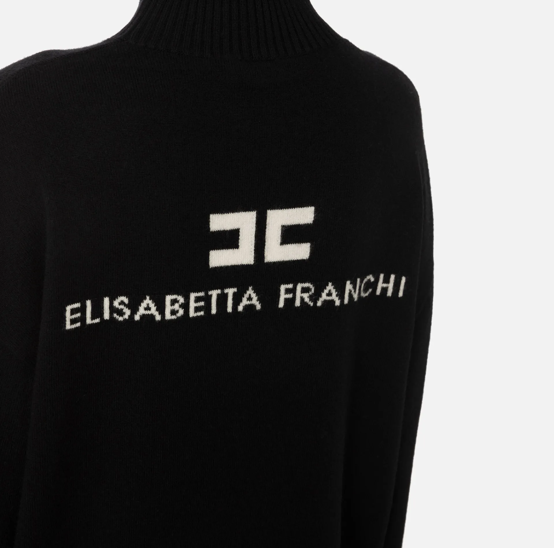 Elisabetta Franchi Knitwear And Sweatshirts|Cashmere blend turtleneck with logo Black/Butter