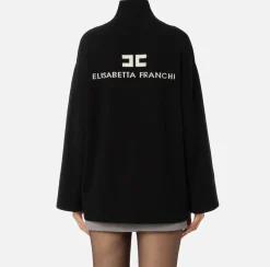 Elisabetta Franchi Knitwear And Sweatshirts|Cashmere blend turtleneck with logo Black/Butter