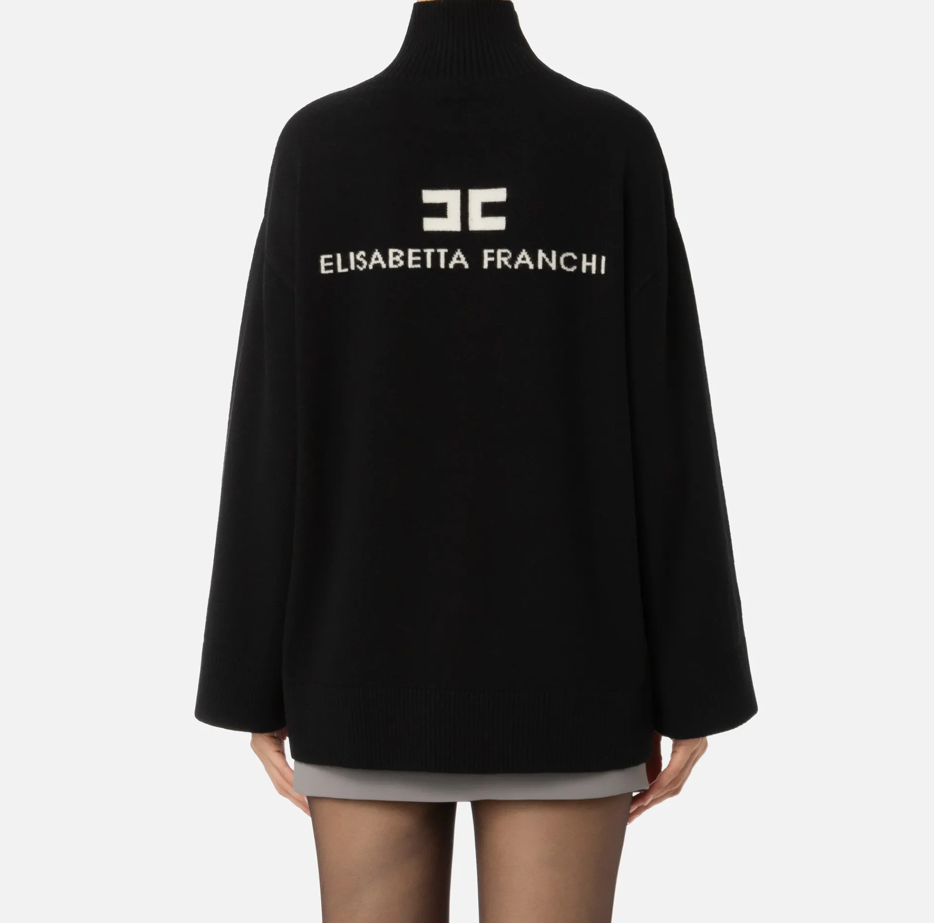 Elisabetta Franchi Knitwear And Sweatshirts|Cashmere blend turtleneck with logo Black/Butter