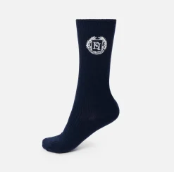 Elisabetta Franchi Stockings And Tights|Cashmere socks with logo embroidery Navy/Ivory