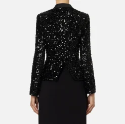 Elisabetta Franchi Tailleur|Jackets And Trench Coats|Chenille double-breasted jacket embroidered with sequins Black