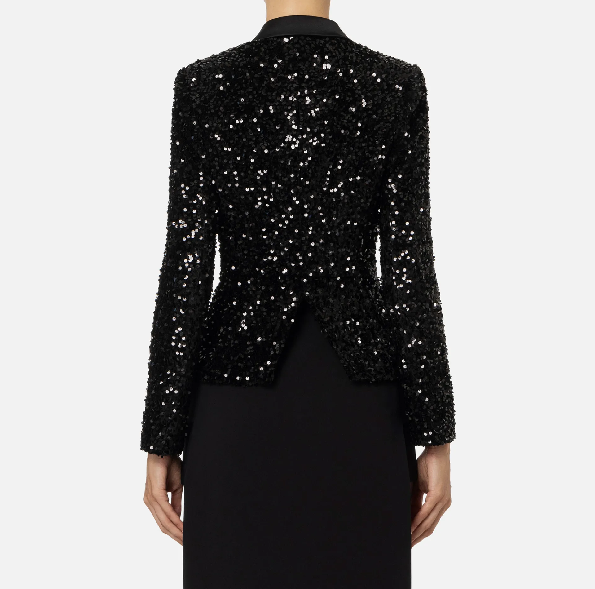 Elisabetta Franchi Tailleur|Jackets And Trench Coats|Chenille double-breasted jacket embroidered with sequins Black