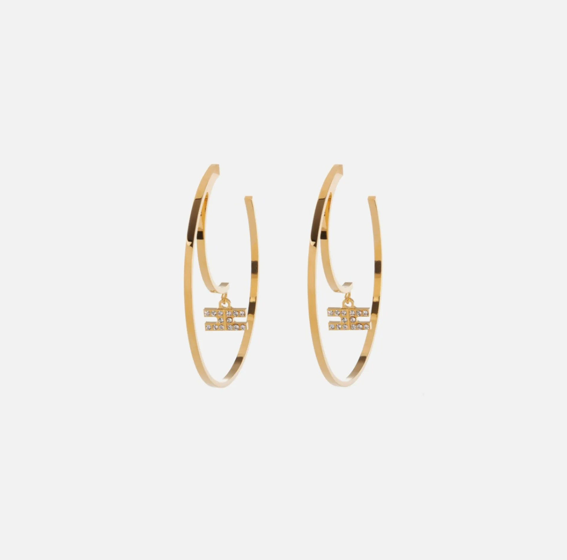 Elisabetta Franchi Jewelry|Circle earrings with logo YellowGold