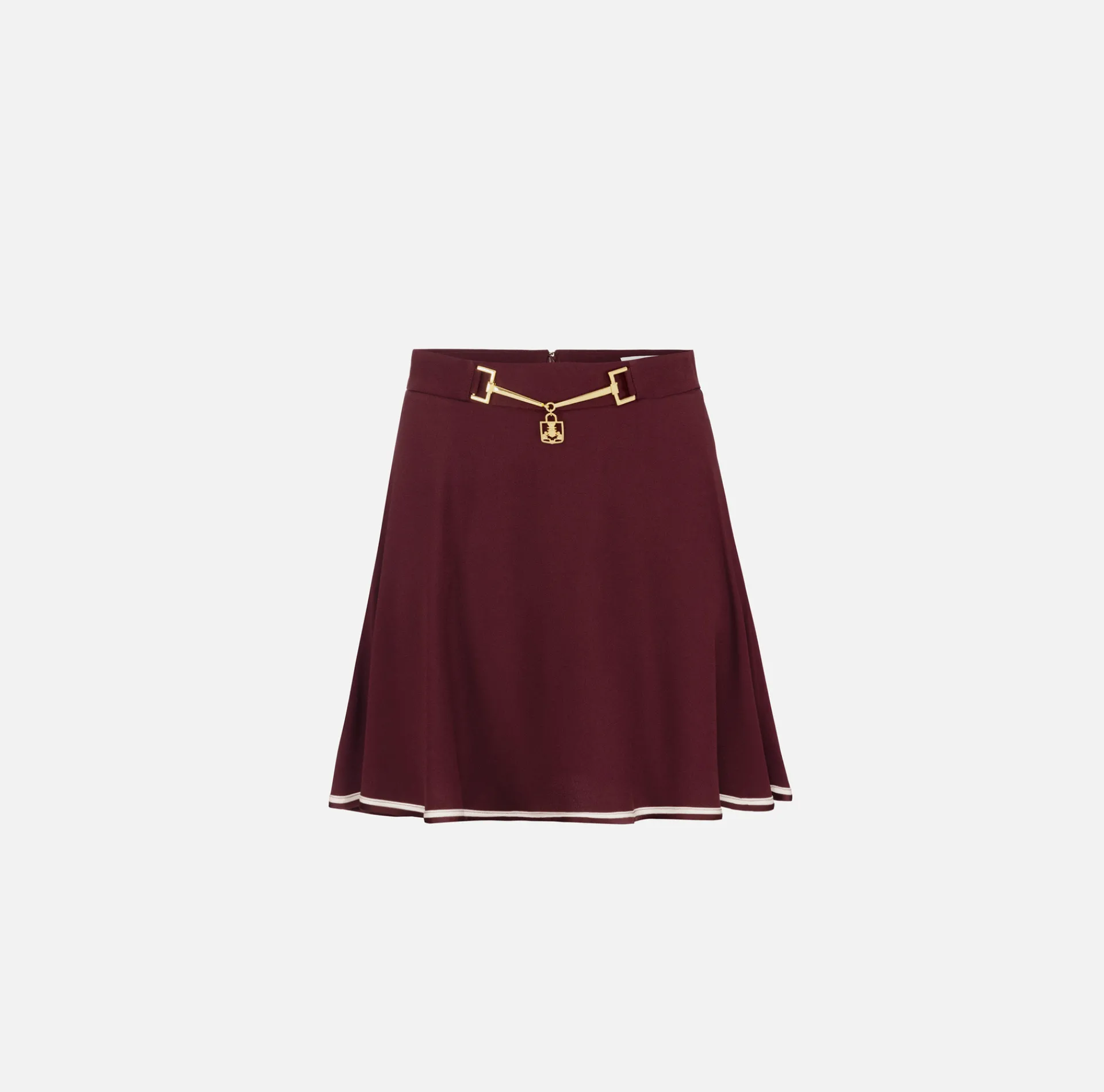 Elisabetta Franchi Skirts|Circle miniskirt in crêpe fabric with horsebit RougeNoir/Butter