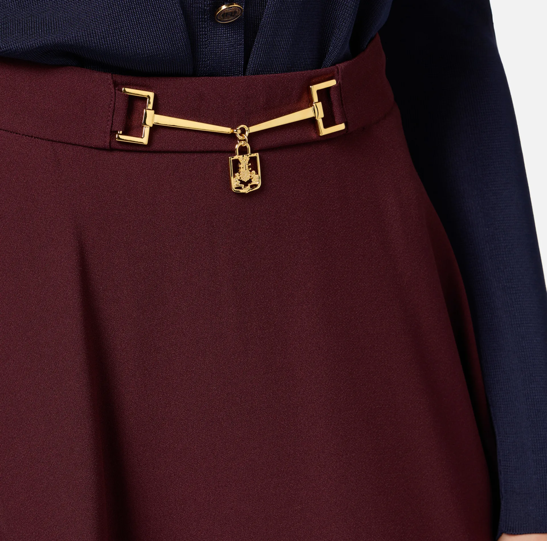 Elisabetta Franchi Skirts|Circle miniskirt in crêpe fabric with horsebit RougeNoir/Butter