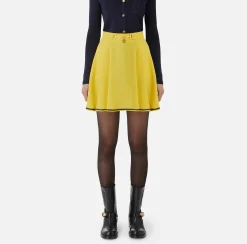 Elisabetta Franchi Skirts|Circle miniskirt in crêpe fabric with horsebit Mimosa/Navy