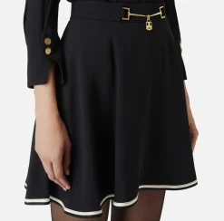 Elisabetta Franchi Skirts|Circle miniskirt in crêpe fabric with horsebit Black/Butter