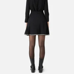 Elisabetta Franchi Skirts|Circle miniskirt in crêpe fabric with horsebit Black/Butter