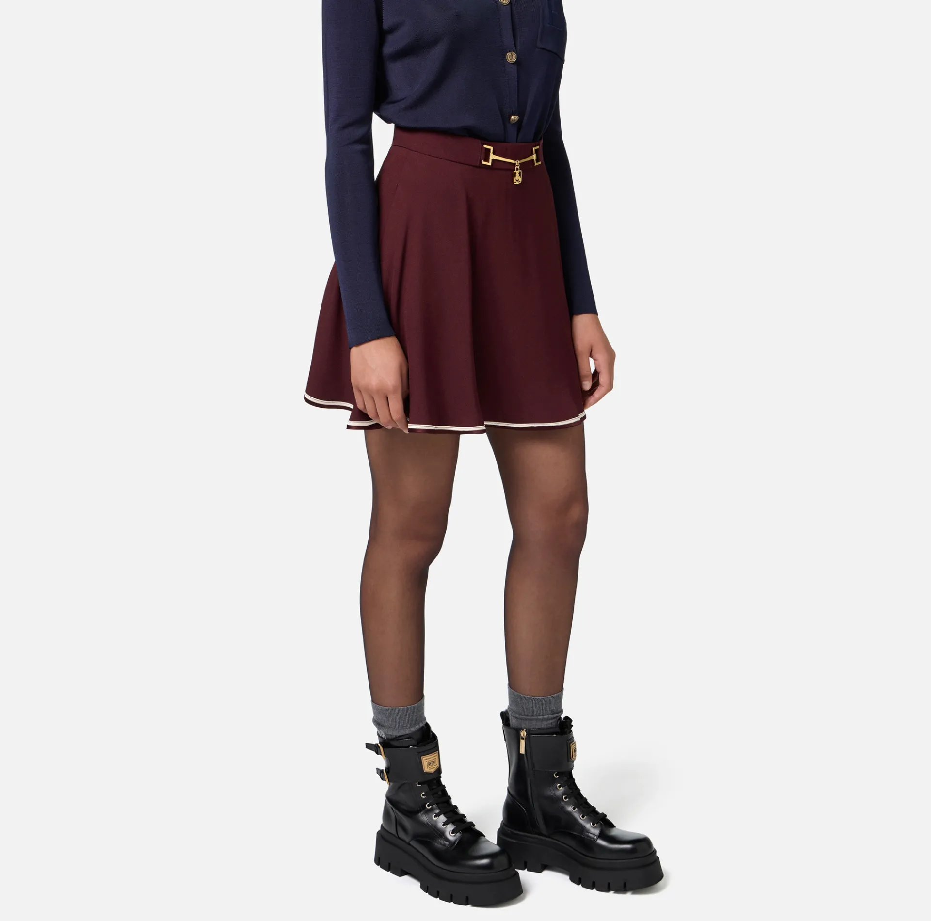 Elisabetta Franchi Skirts|Circle miniskirt in crêpe fabric with horsebit