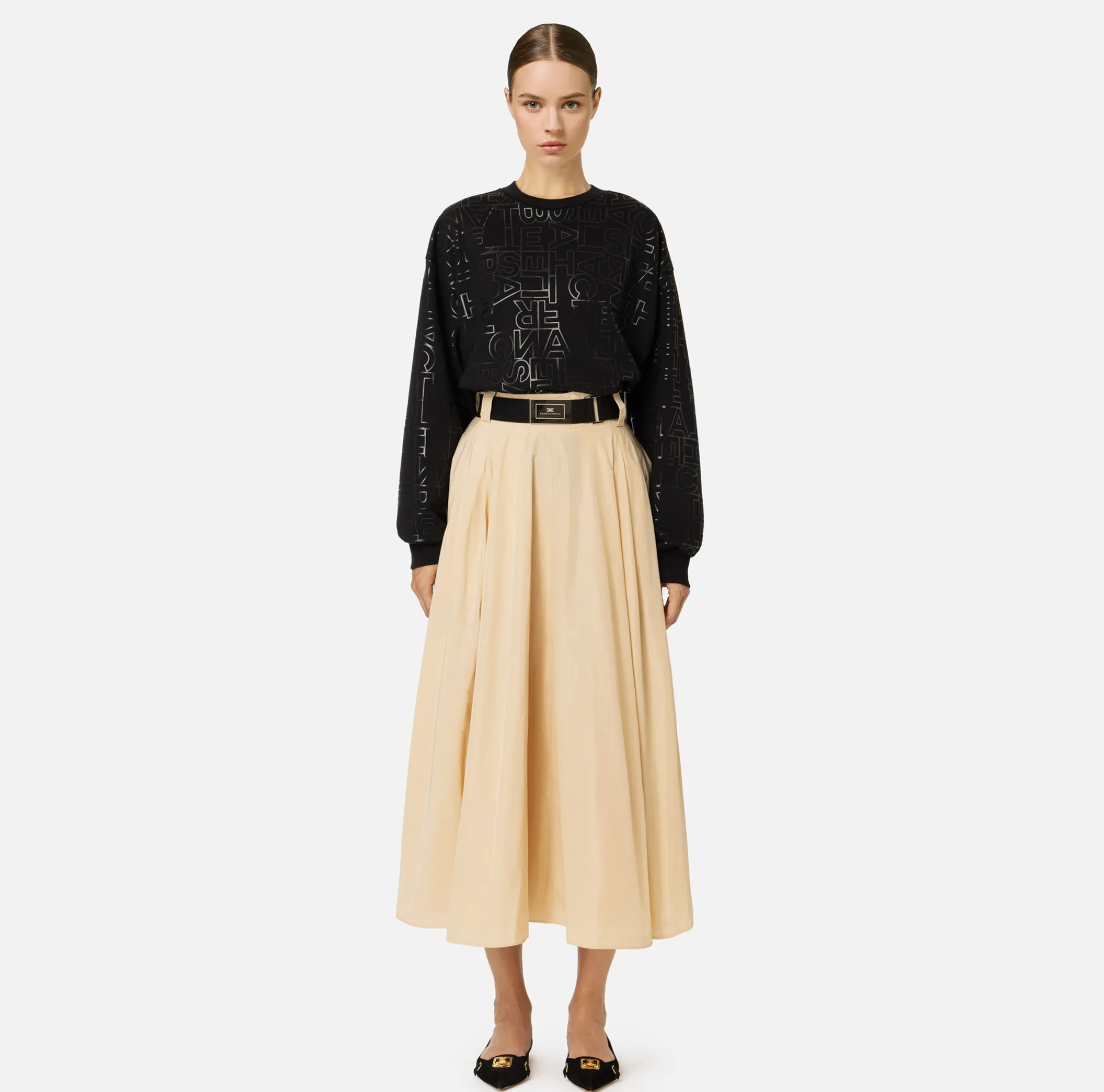 Elisabetta Franchi Skirts|Circle skirt in lightweight technical nylon Cream