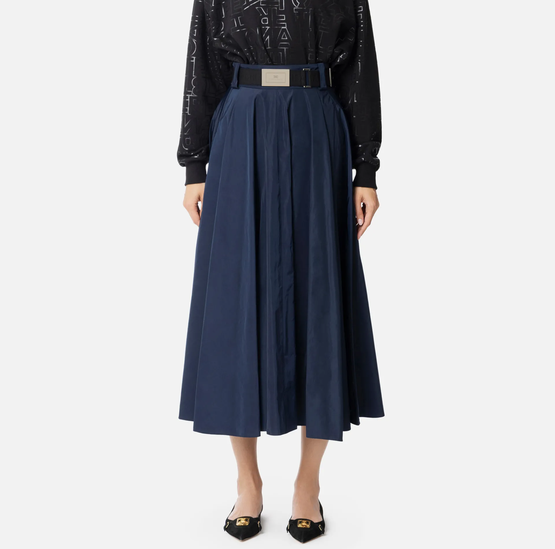 Elisabetta Franchi Skirts|Circle skirt in lightweight technical nylon Navy