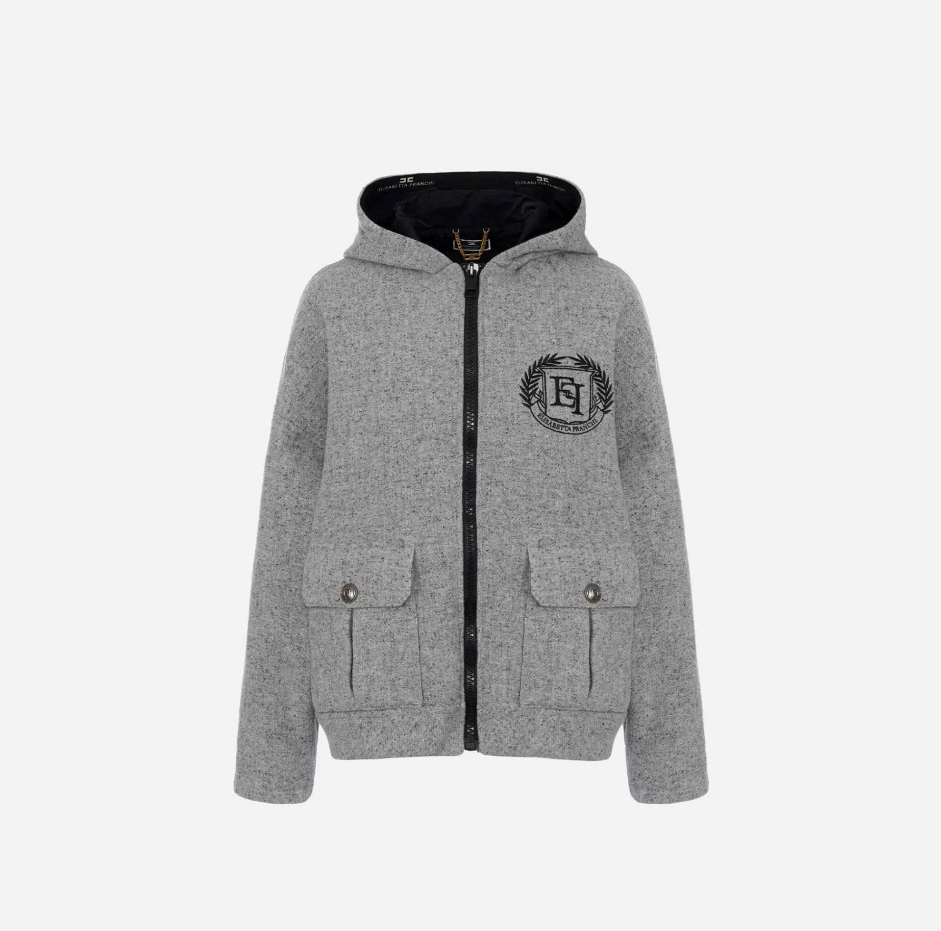 Elisabetta Franchi Coats And Jackets|Cloth fabric jacket with hood HeatherGrey