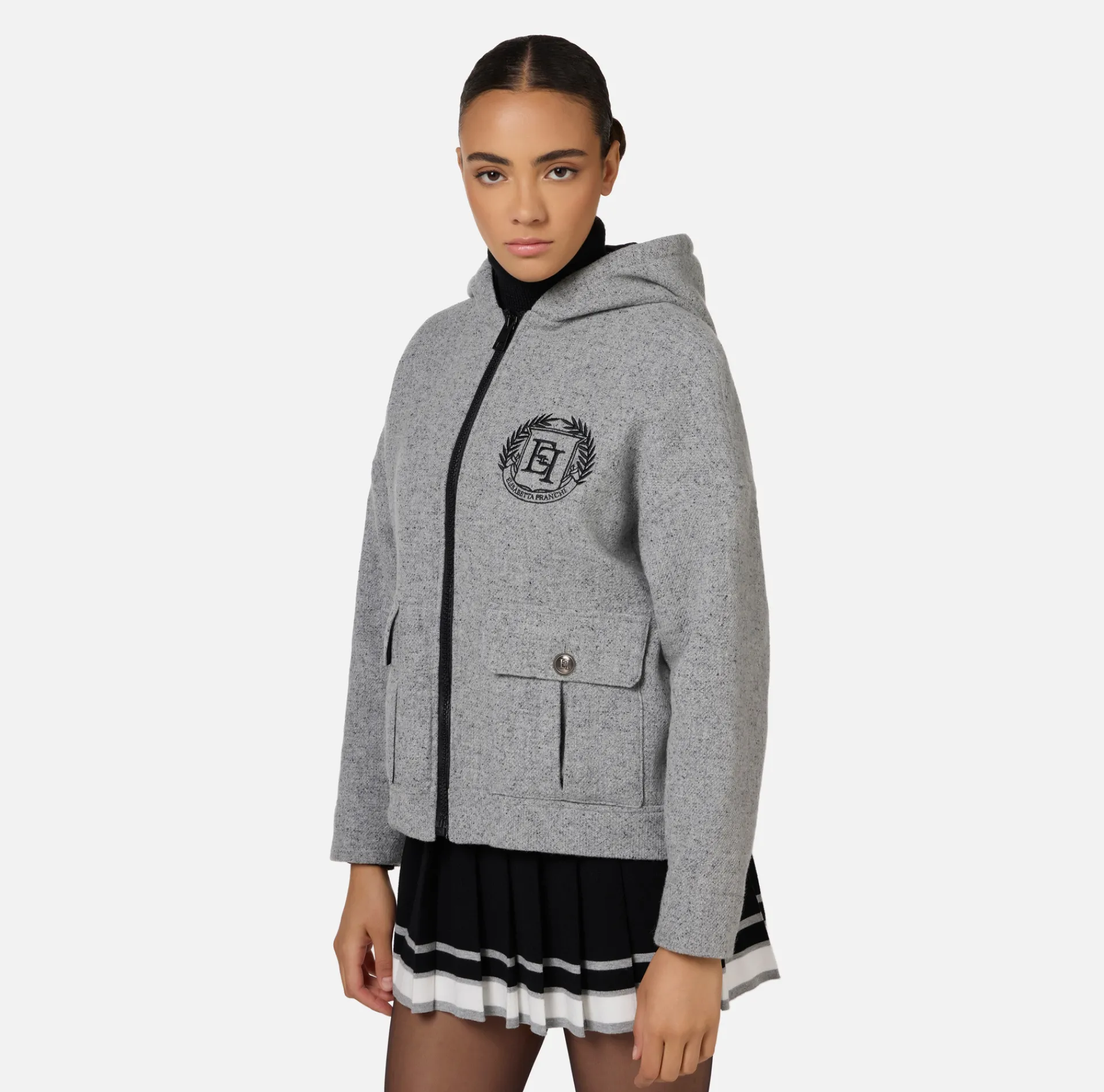 Elisabetta Franchi Coats And Jackets|Cloth fabric jacket with hood HeatherGrey
