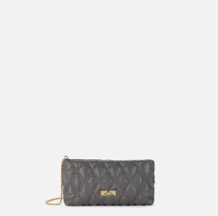 Elisabetta Franchi Clutch|Clutch bag in embossed fabric with chain shoulder strap Steel