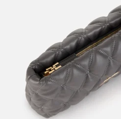 Elisabetta Franchi Clutch|Clutch bag in embossed fabric with chain shoulder strap Steel