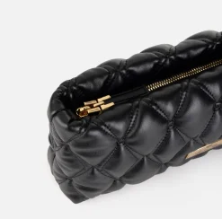 Elisabetta Franchi Clutch|Clutch bag in embossed fabric with chain shoulder strap Black