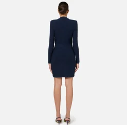 Elisabetta Franchi Dresses|Mini Dresses|Coat dress in bouclé wool with embroidery Navy