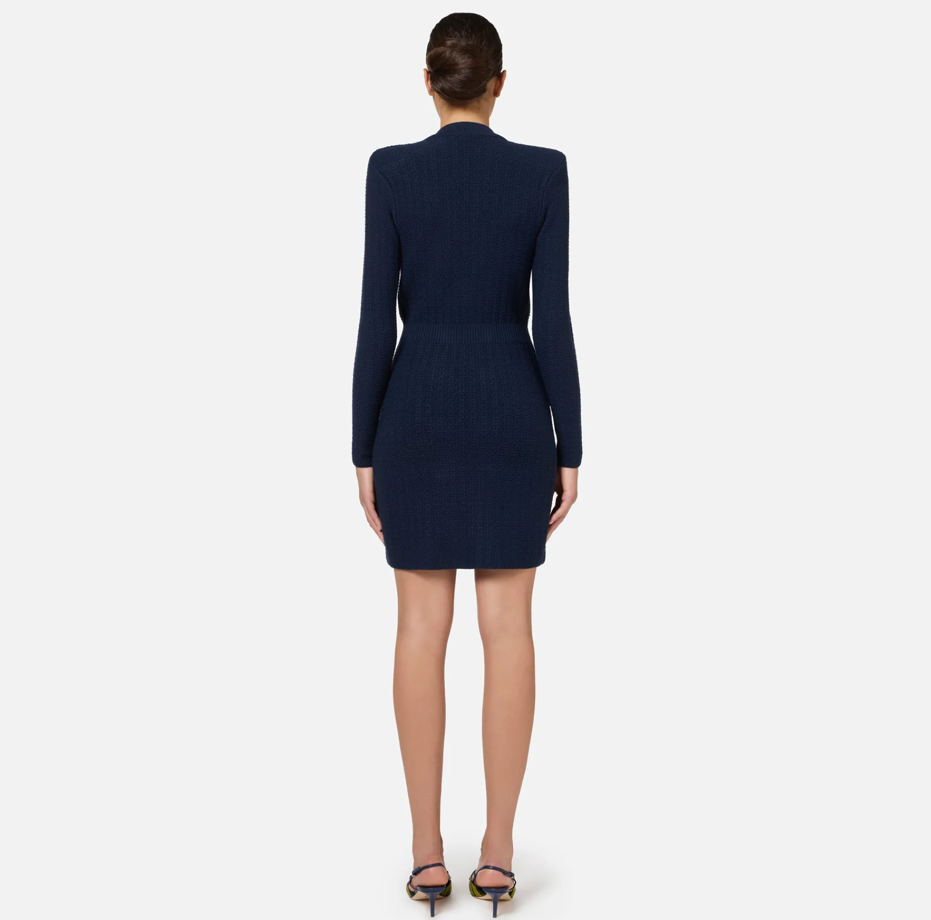 Elisabetta Franchi Dresses|Mini Dresses|Coat dress in bouclé wool with embroidery Navy