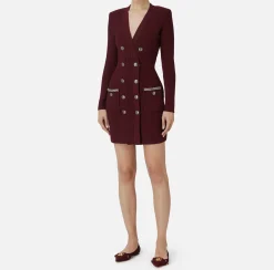 Elisabetta Franchi Dresses|Mini Dresses|Coat dress in bouclé wool with embroidery RougeNoir